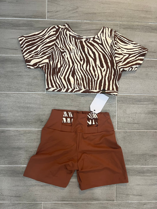 Brown zebra print shorts set