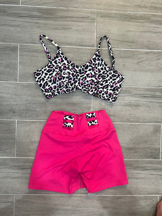 Hot pink and cheetah print shorts set