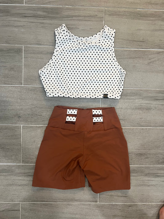 Brown and polka dot shorts set