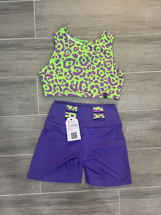 Lime green and purple shorts set